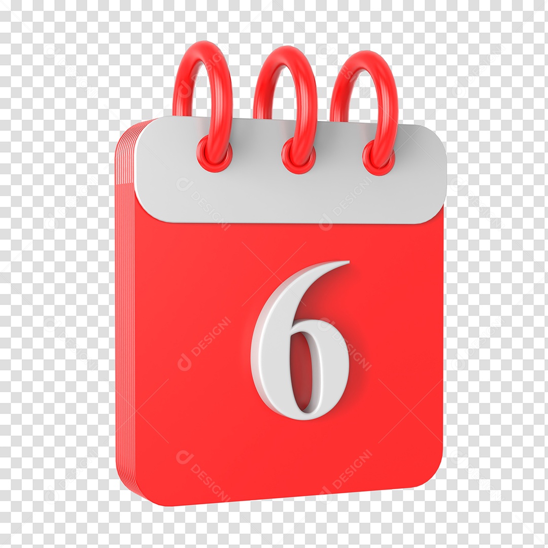 Calendário 6 Branco Vermelho Elemento 3D para Composição PSD