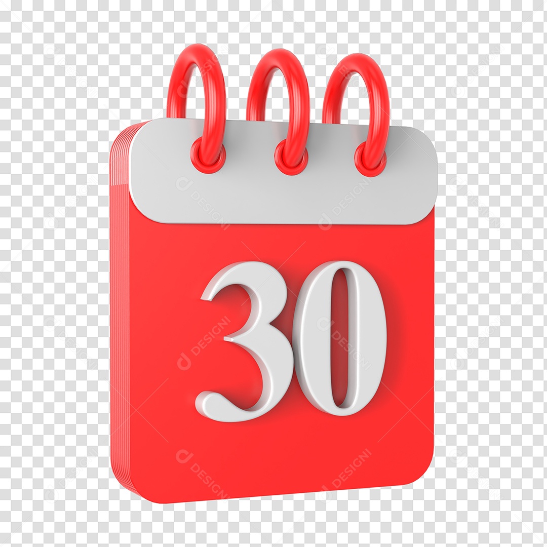 Calendário 30 Elemento 3D Branco Vermelho para Composição PSD