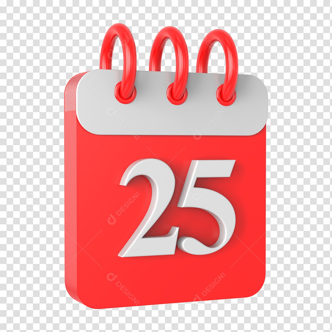 Calendário 25 Elemento 3D Branco Vermelho para Composição PSD
