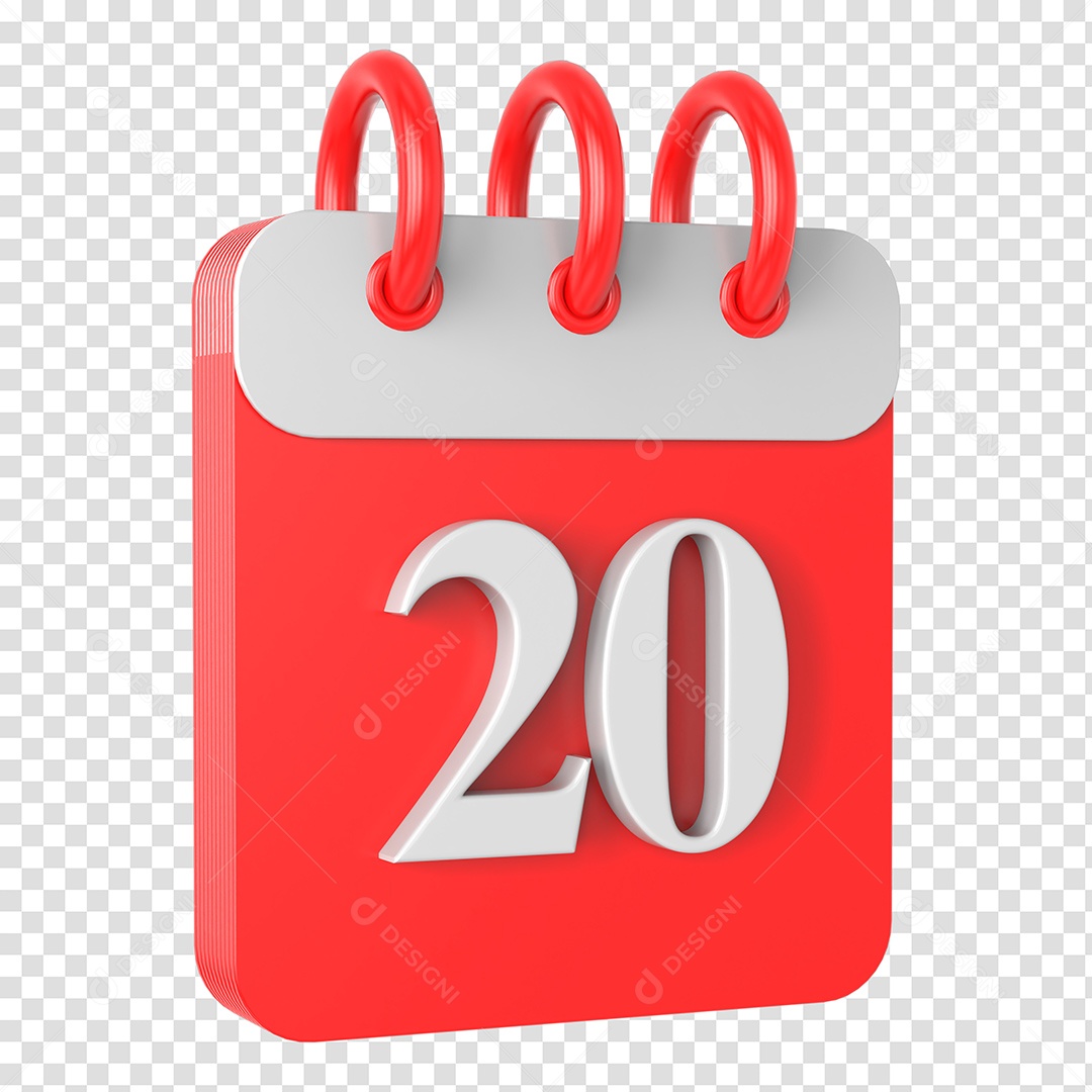 Calendário 20 Elemento 3D Vermelho Branco para Composição PSD