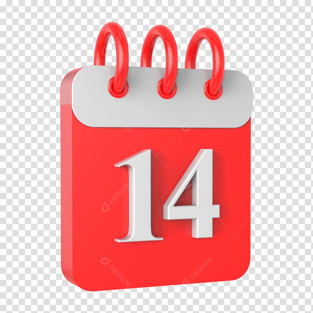 Calendário 14 Elemento 3D Vermelho para Composição PSD