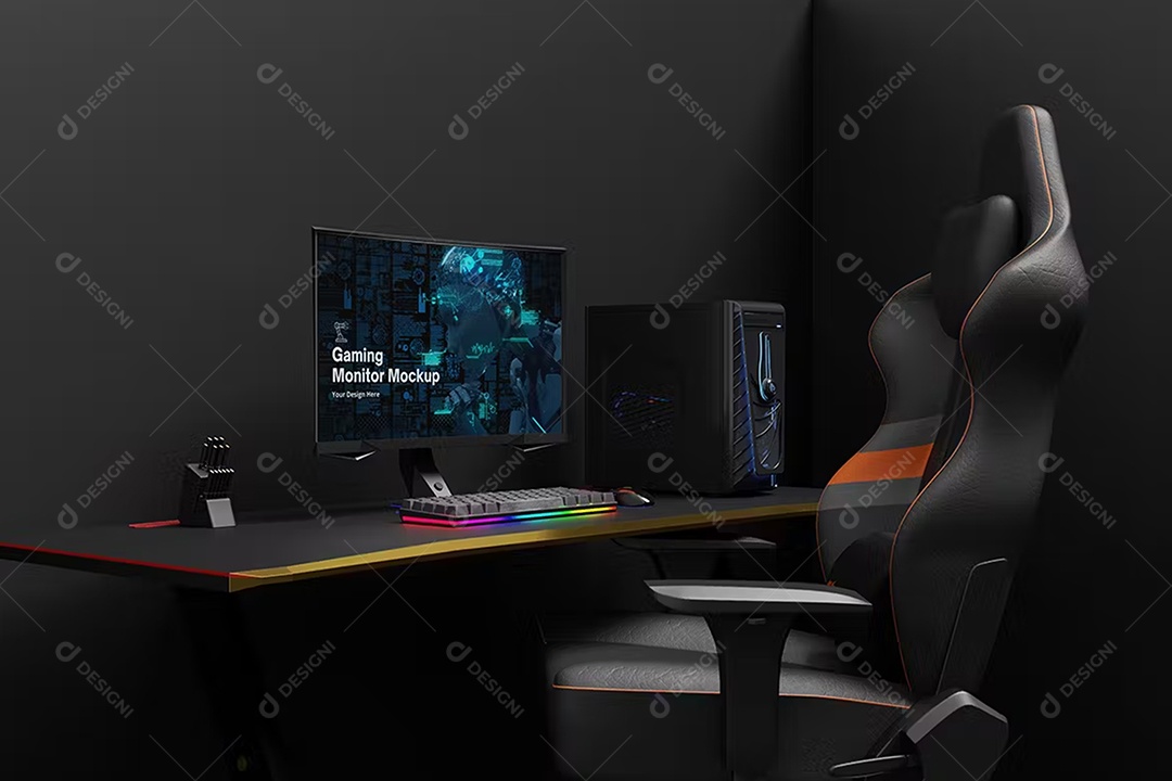 Mockup Mesa Com Computador Gamer Para Composição PSD