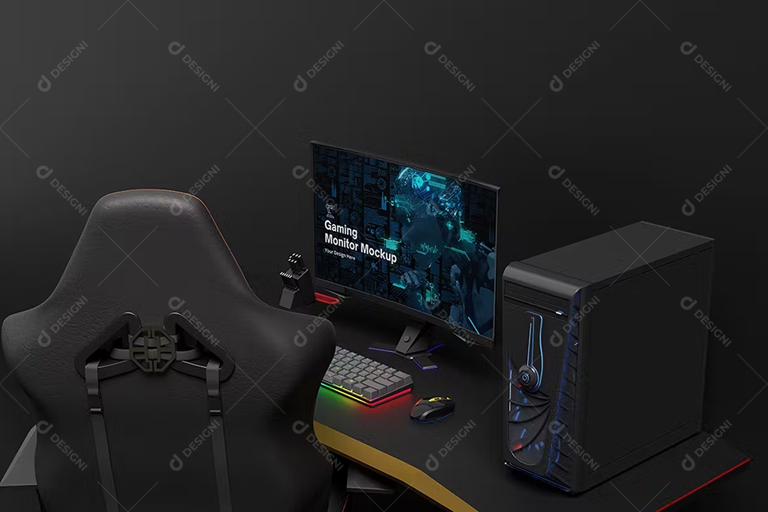 Mockup Mesa Com Computador Gamer Para Composição PSD