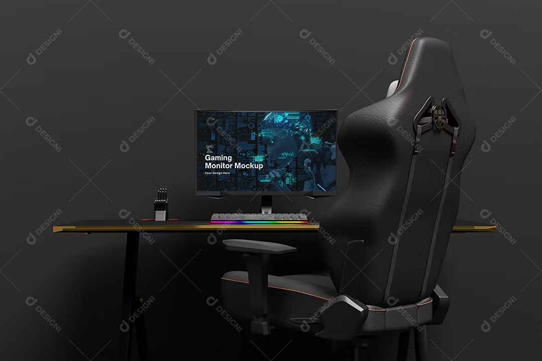 Mockup Mesa Com Computador Gamer Para Composição PSD