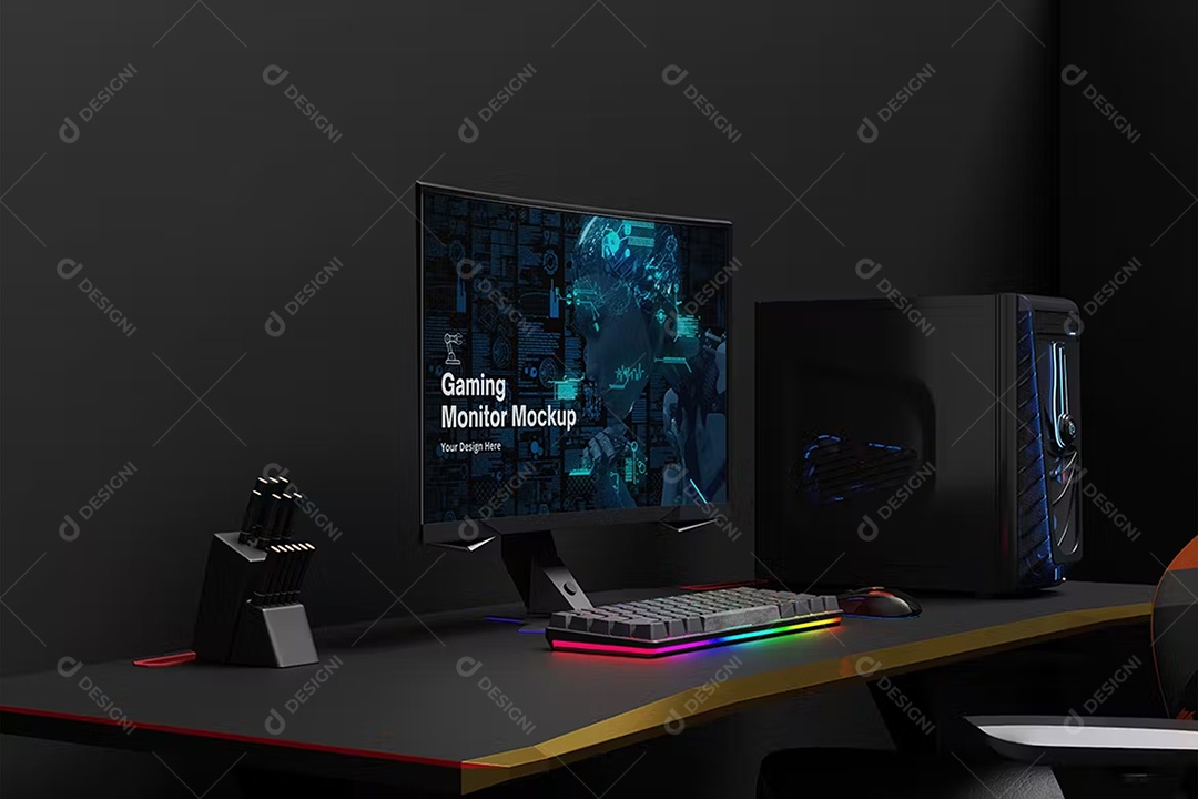 Mockup Mesa Com Computador Gamer Para Composição PSD