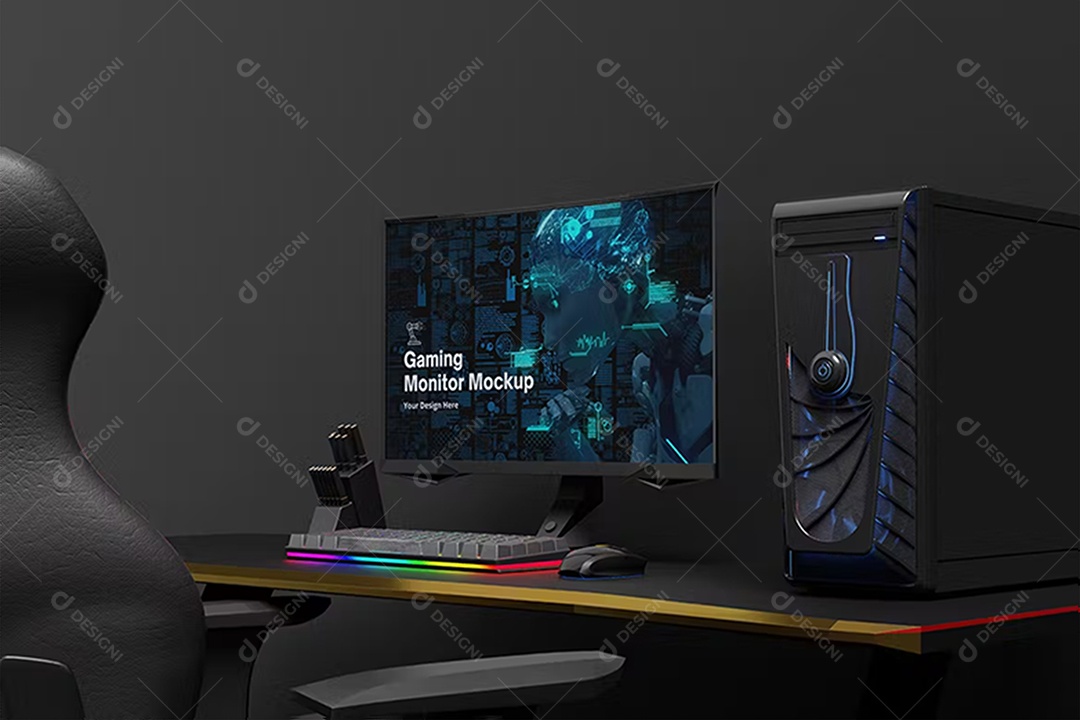 Mockup Mesa Com Computador Gamer Para Composição PSD
