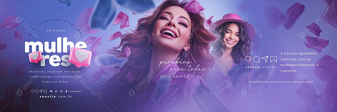Carrossel Dia Internacional das Mulheres Parabéns Social Media PSD Editável