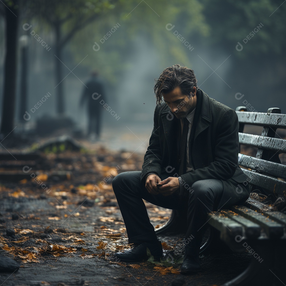 Um homem sentado em um parque esperando por alguém