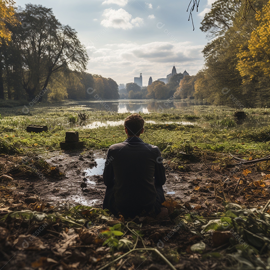 Um homem sentado em um parque esperando por alguém