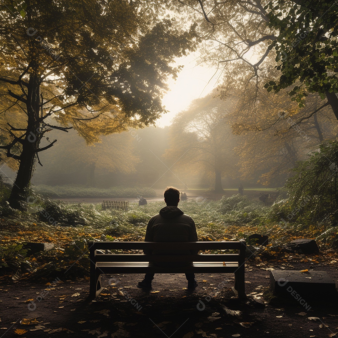 Um homem sentado em um parque esperando por alguém