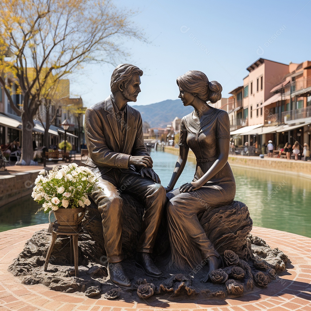 Lindas escultura de um homem e uma mulher