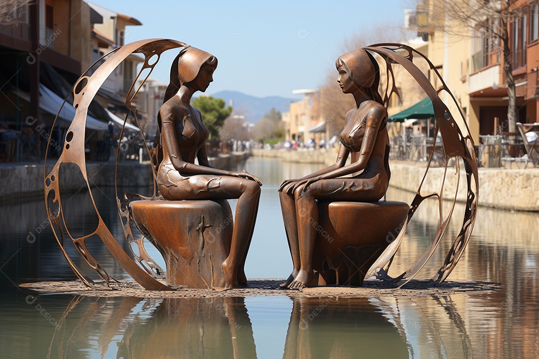 Lindas escultura de um homem e uma mulher