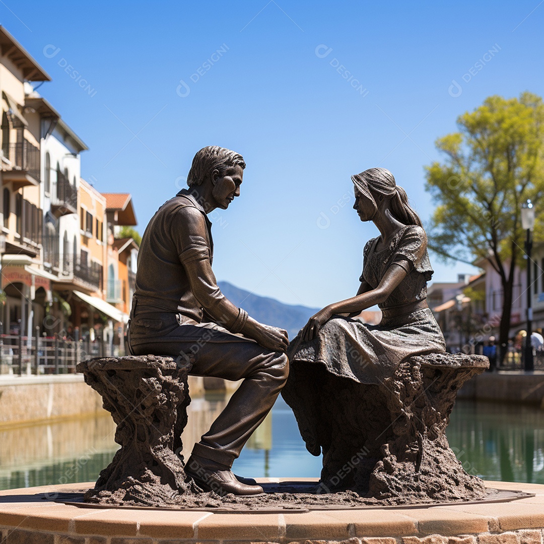 Lindas escultura de um homem e uma mulher