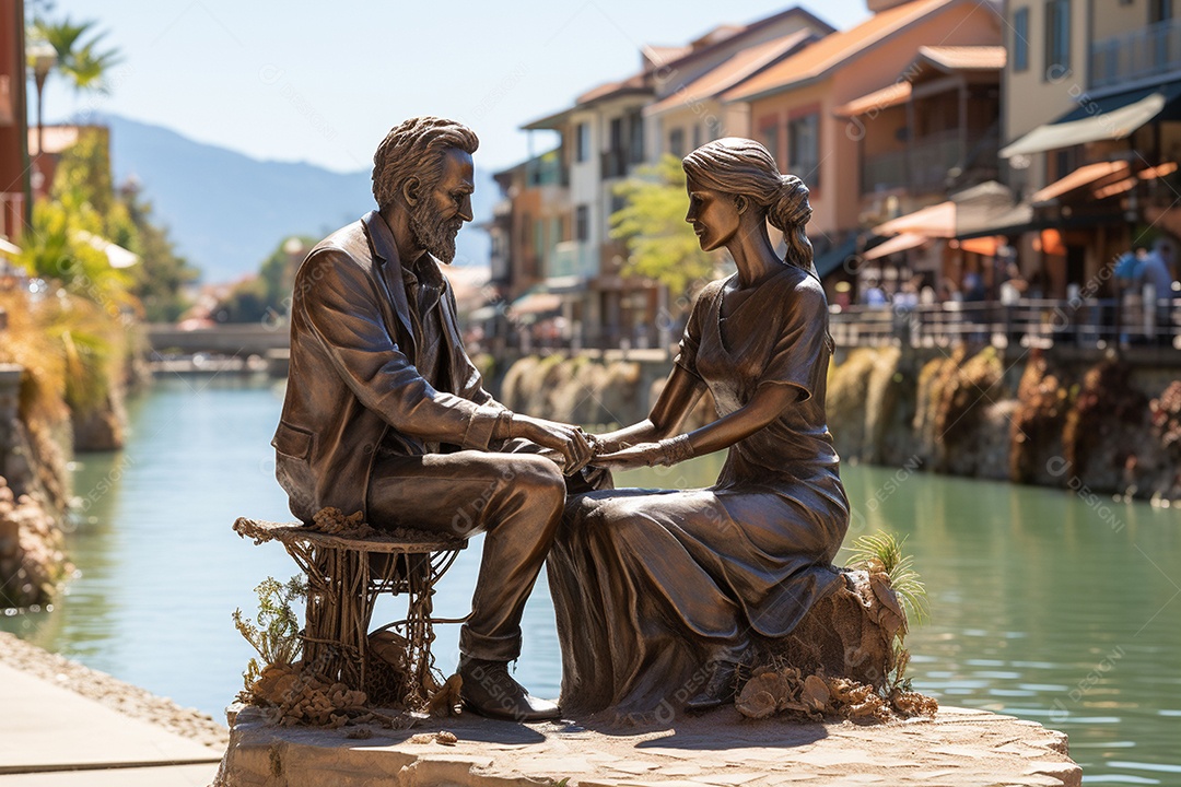 Lindas escultura de um homem e uma mulher