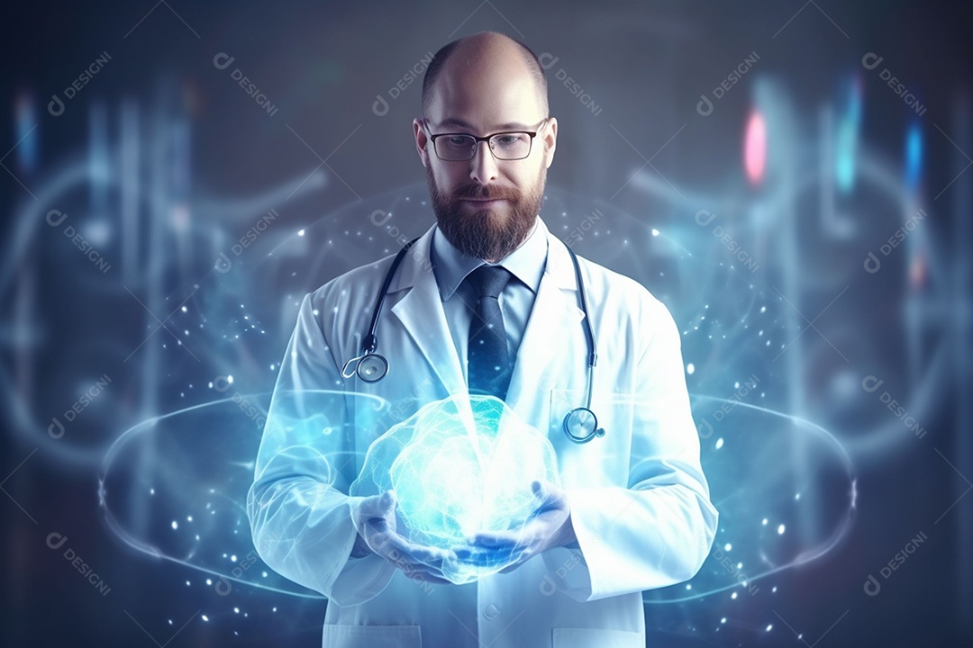 Médico de tecnologia segurando ícone de saúde