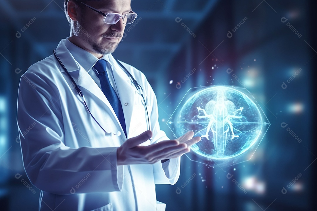 Médico de tecnologia segurando ícone de saúde