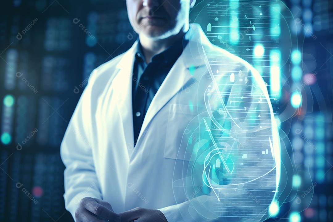 Médico de tecnologia segurando ícone de saúde