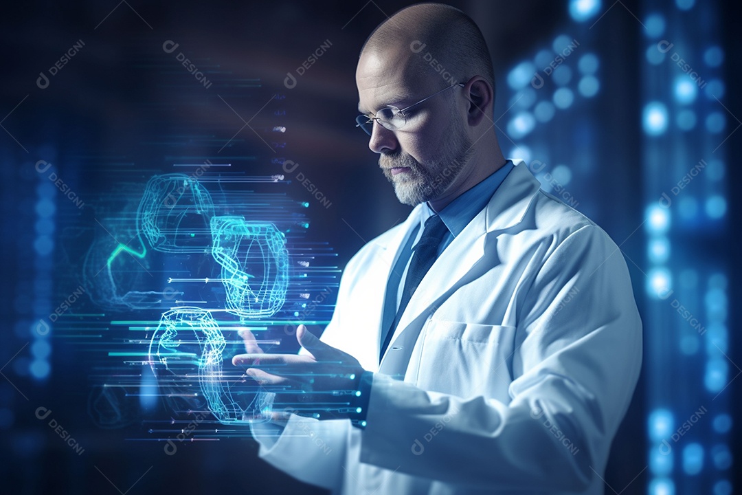 Médico de tecnologia segurando ícone de saúde