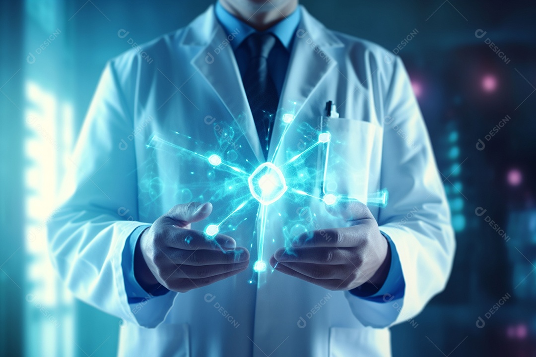 Médico de tecnologia segurando ícone de saúde