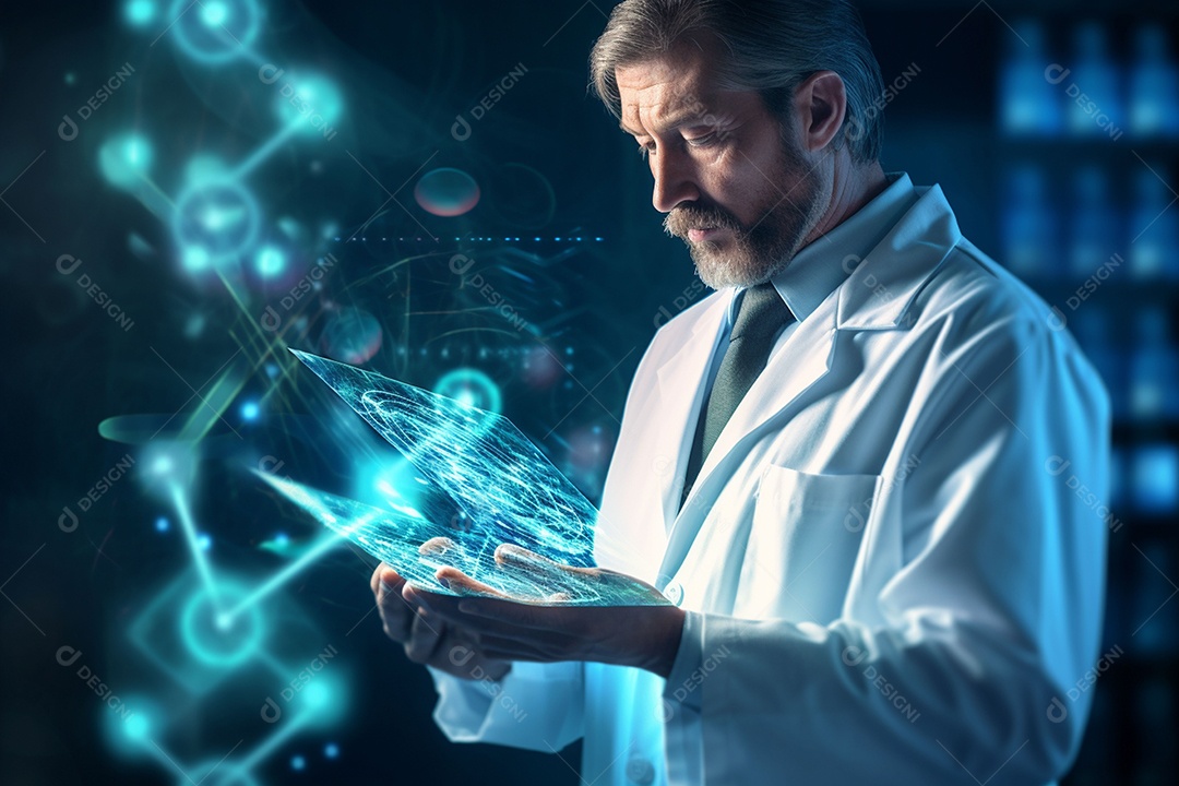 Médico de tecnologia segurando ícone de saúde