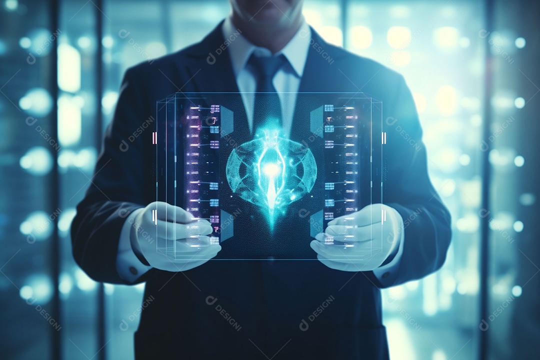 Médico de tecnologia segurando ícone de saúde