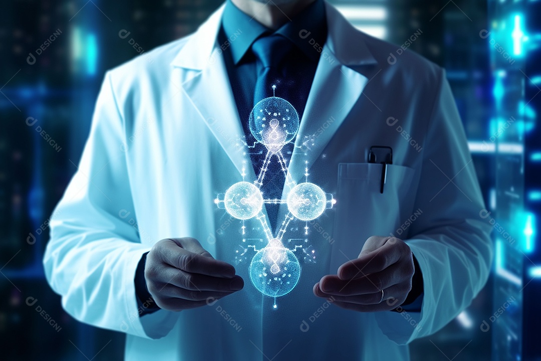 Médico de tecnologia segurando ícone de saúde