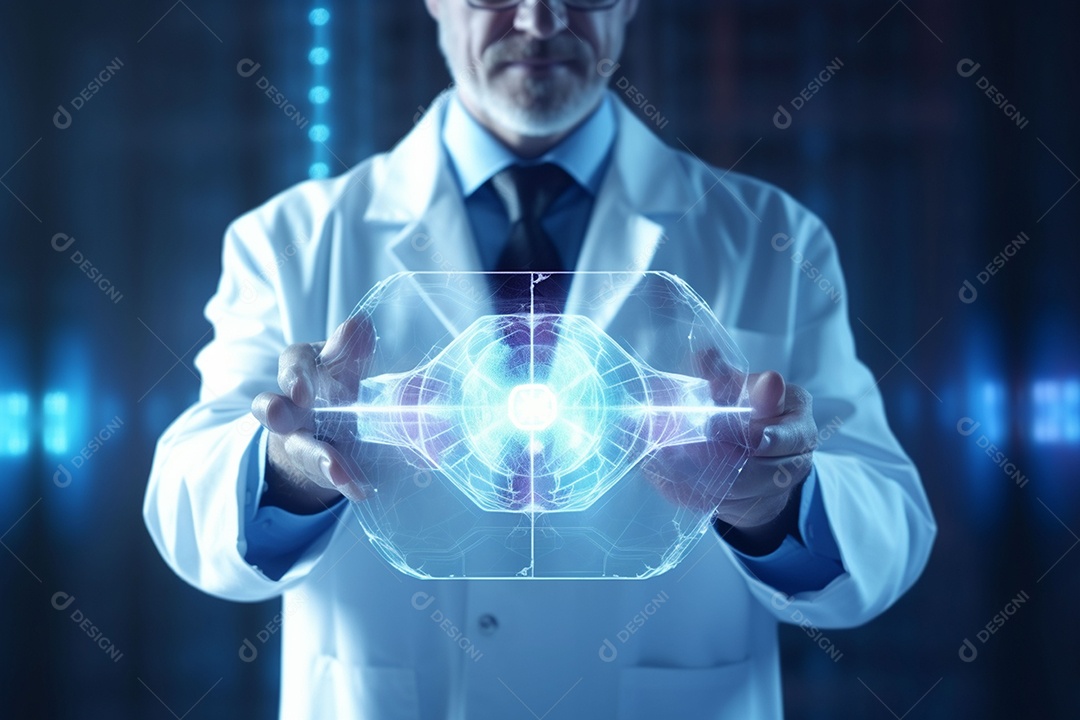 Médico de tecnologia segurando ícone de saúde