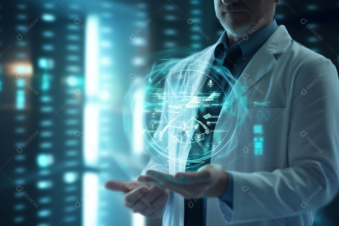 Médico de tecnologia segurando ícone de saúde