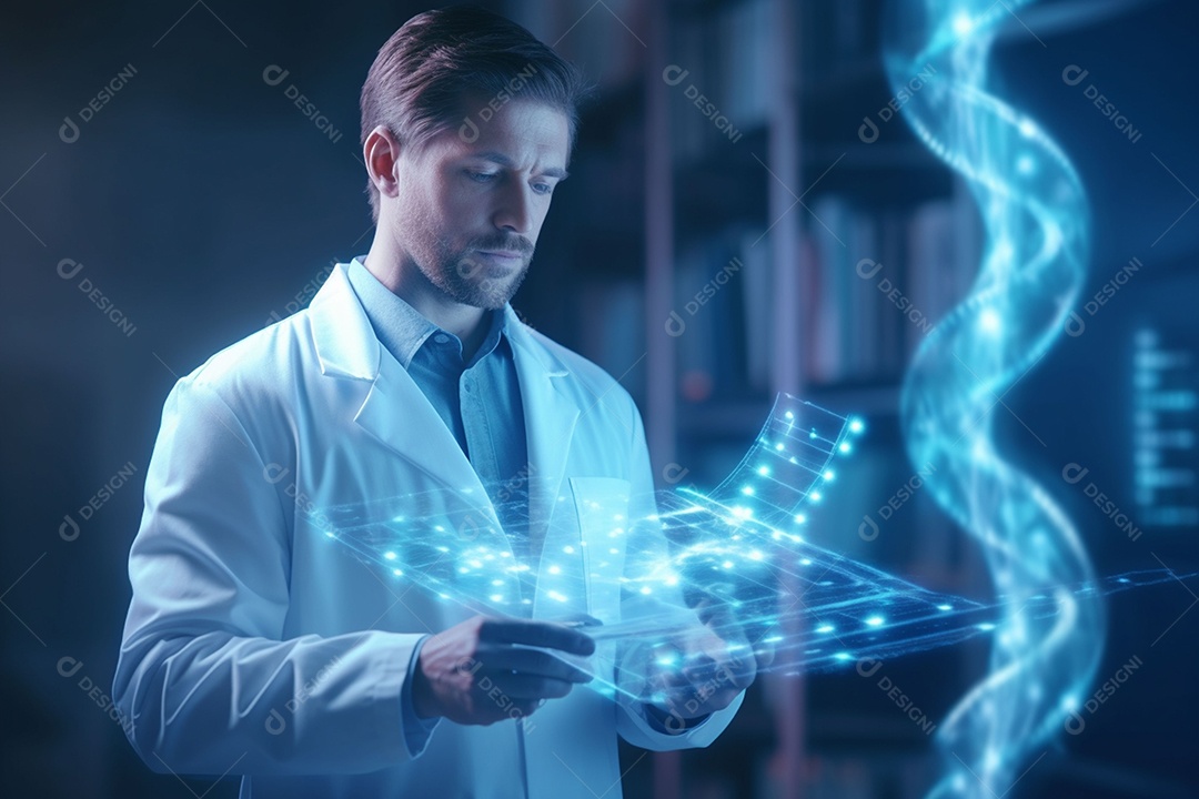 Médico de tecnologia segurando ícone de saúde