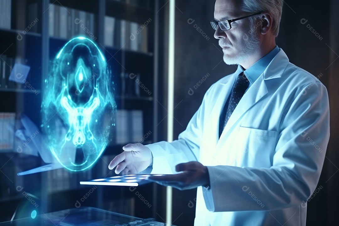 Médico de tecnologia segurando ícone de saúde