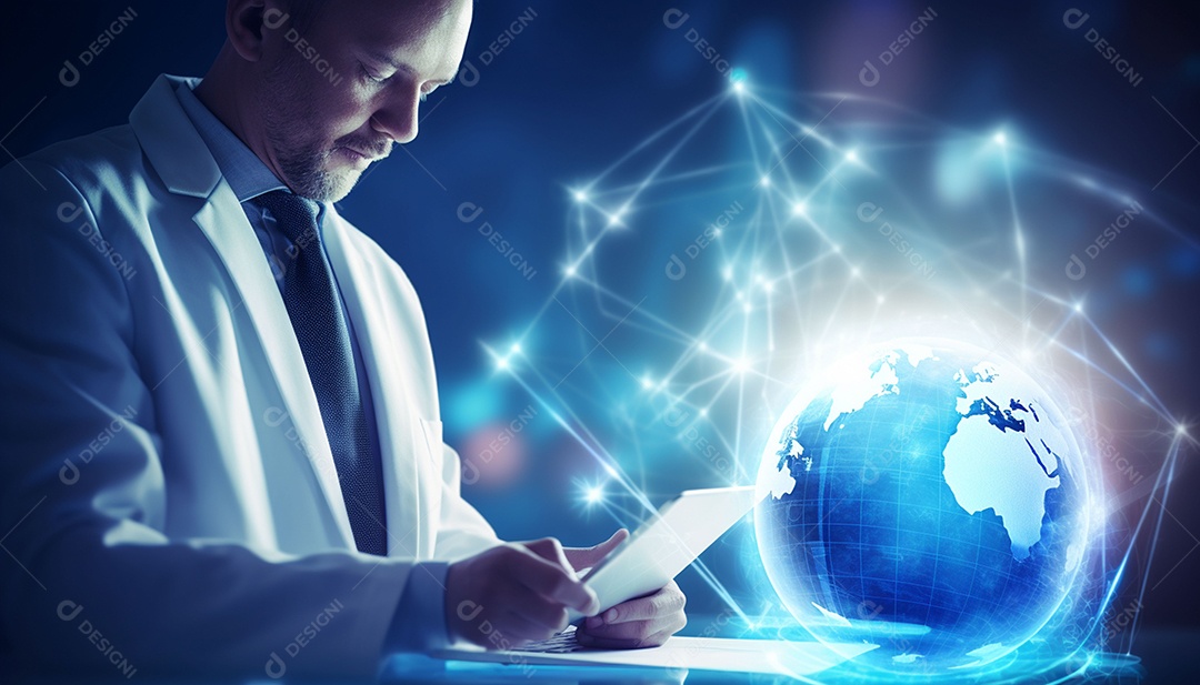 Médico de tecnologia segurando ícone de saúde