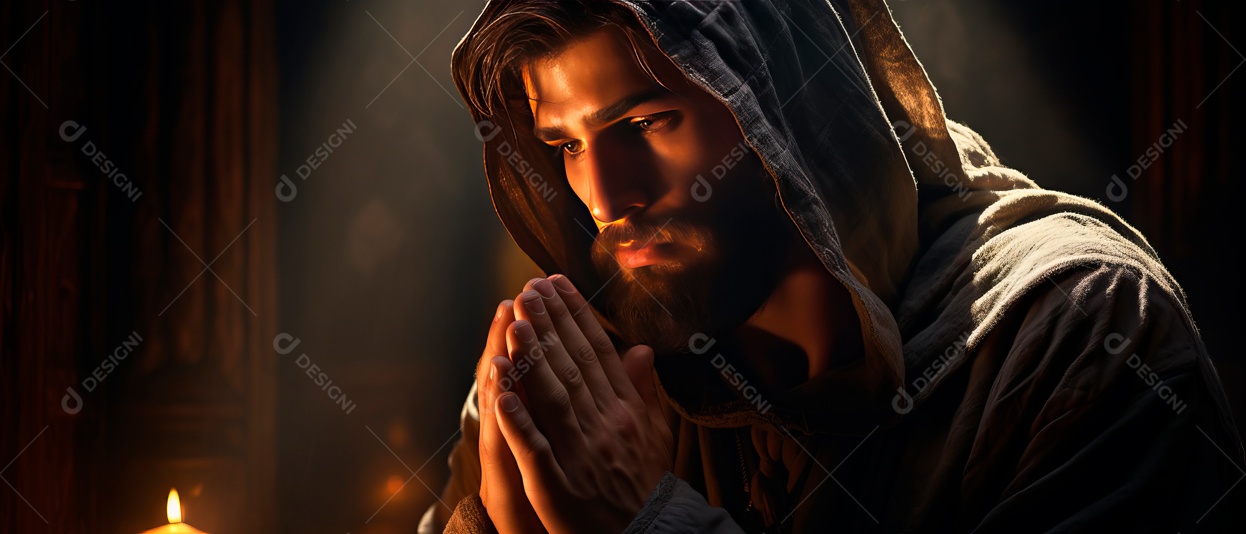 Homem muçulmano religioso rezando renderização realista em 3D IA generativa.