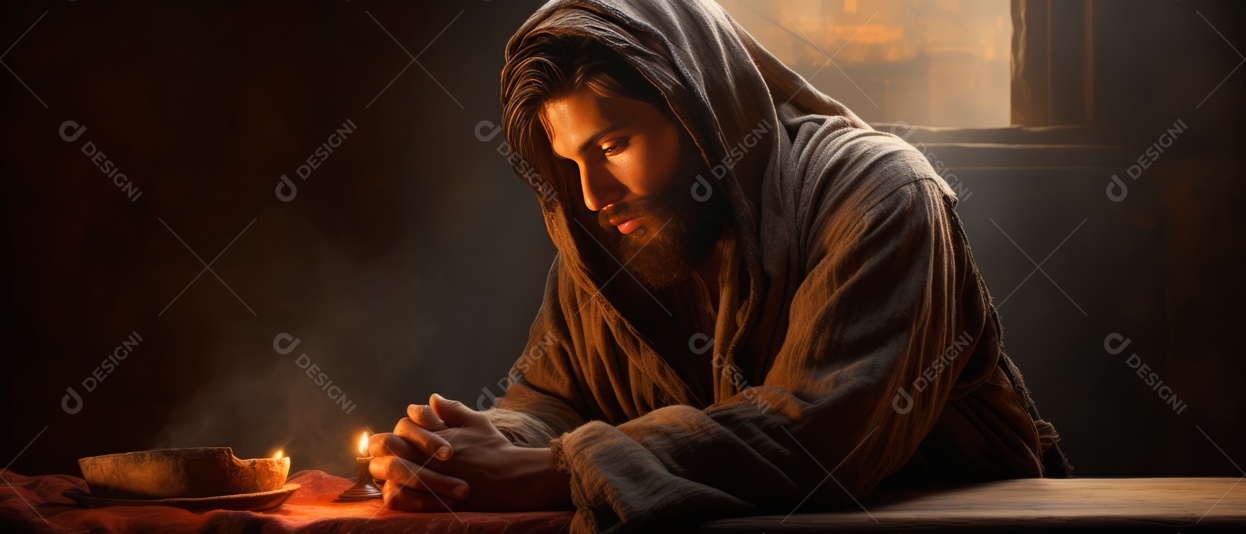 Homem muçulmano religioso rezando renderização realista em 3D IA generativa.