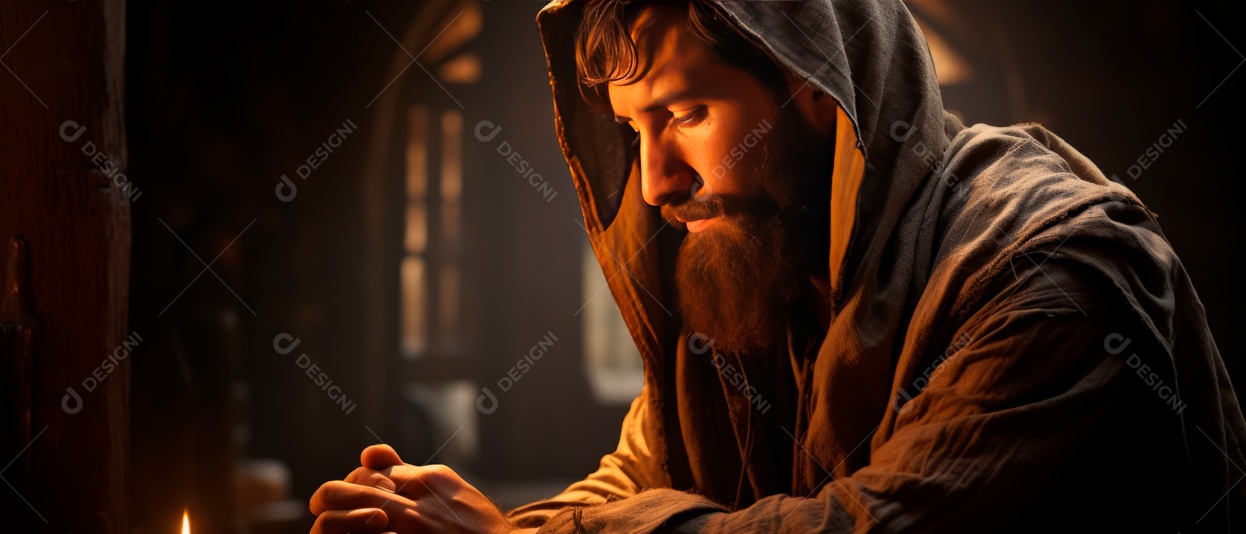 Homem muçulmano religioso rezando renderização realista em 3D IA generativa.