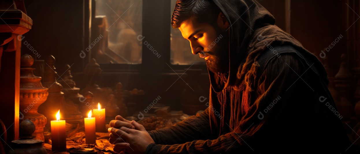 Homem muçulmano religioso rezando renderização realista em 3D IA generativa.