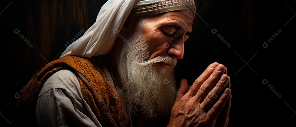 Homem muçulmano religioso rezando renderização realista em 3D IA generativa.