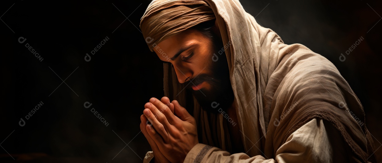 Homem muçulmano religioso rezando renderização realista em 3D IA generativa.