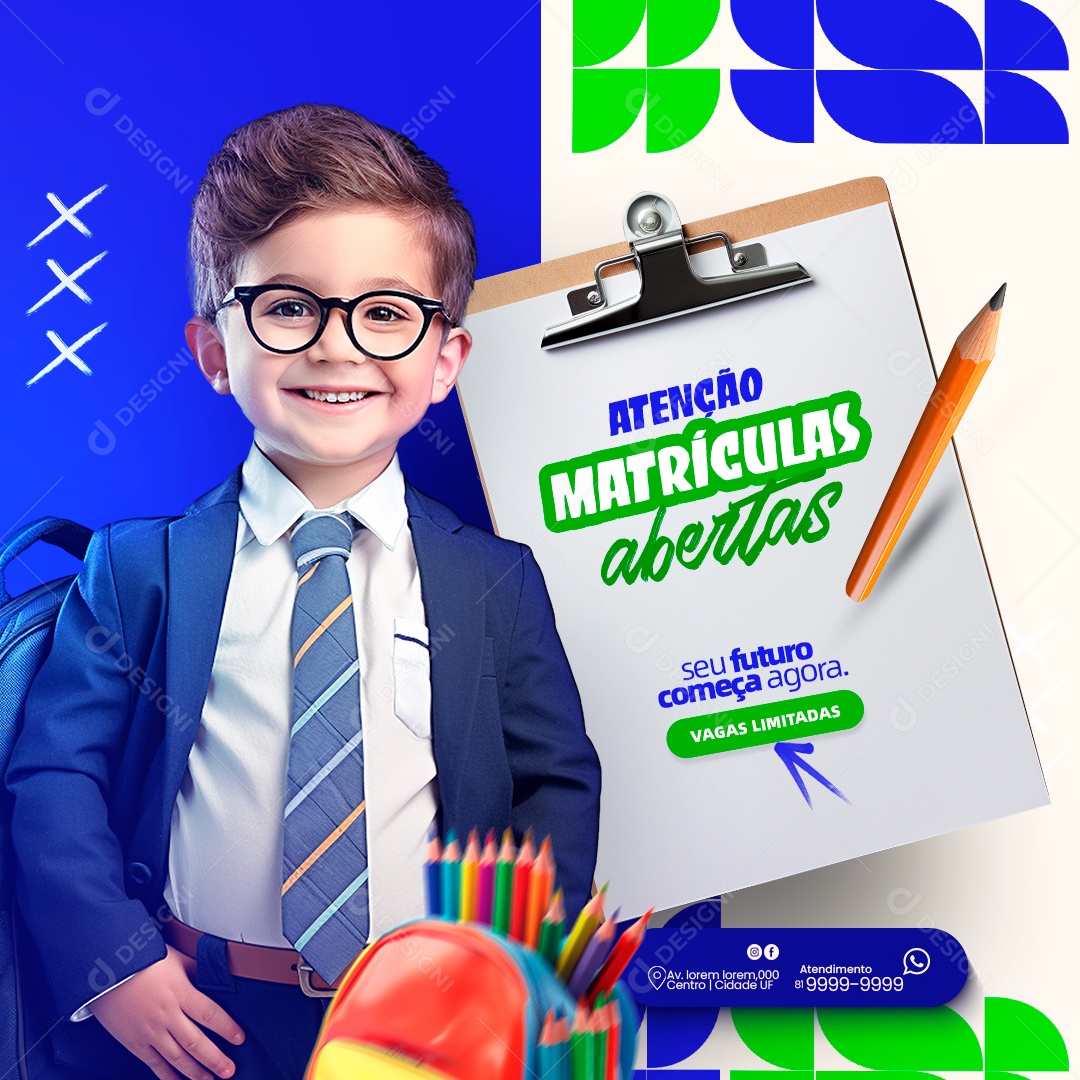 Atenção Matrículas Abertas Seu Futuro Começa Agora Social Media PSD Editável