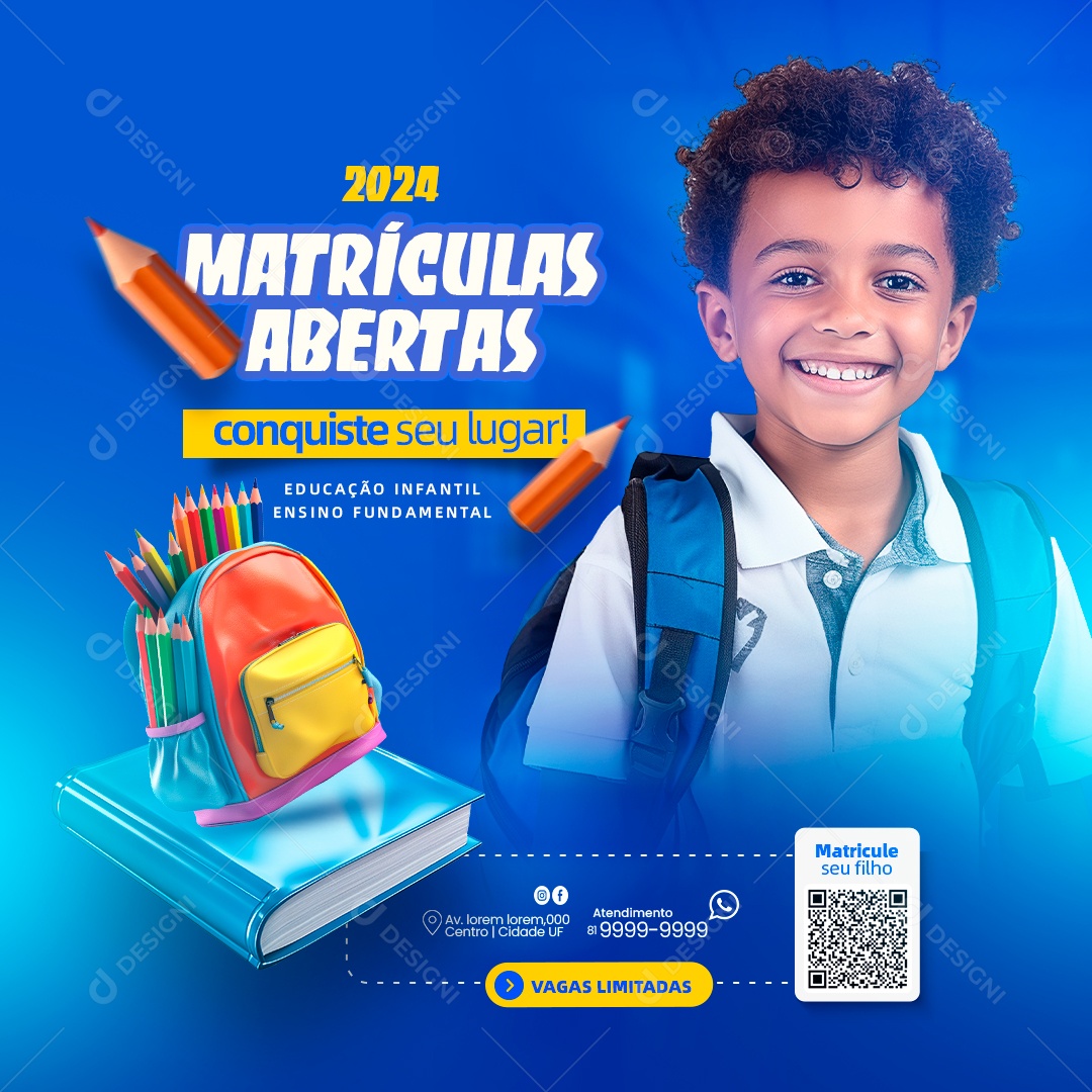 Social Media Matrículas Abertas 2024 PSD Editável