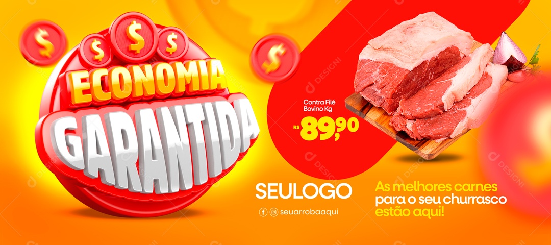 Social Media Banner Economia Garantida As Melhores Carnes PSD Editável