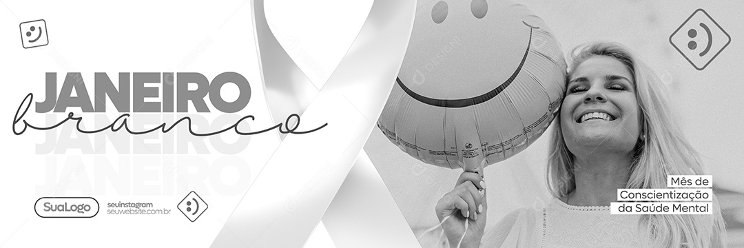 Social Media Banner Janeiro Branco Saúde Mental PSD Editável