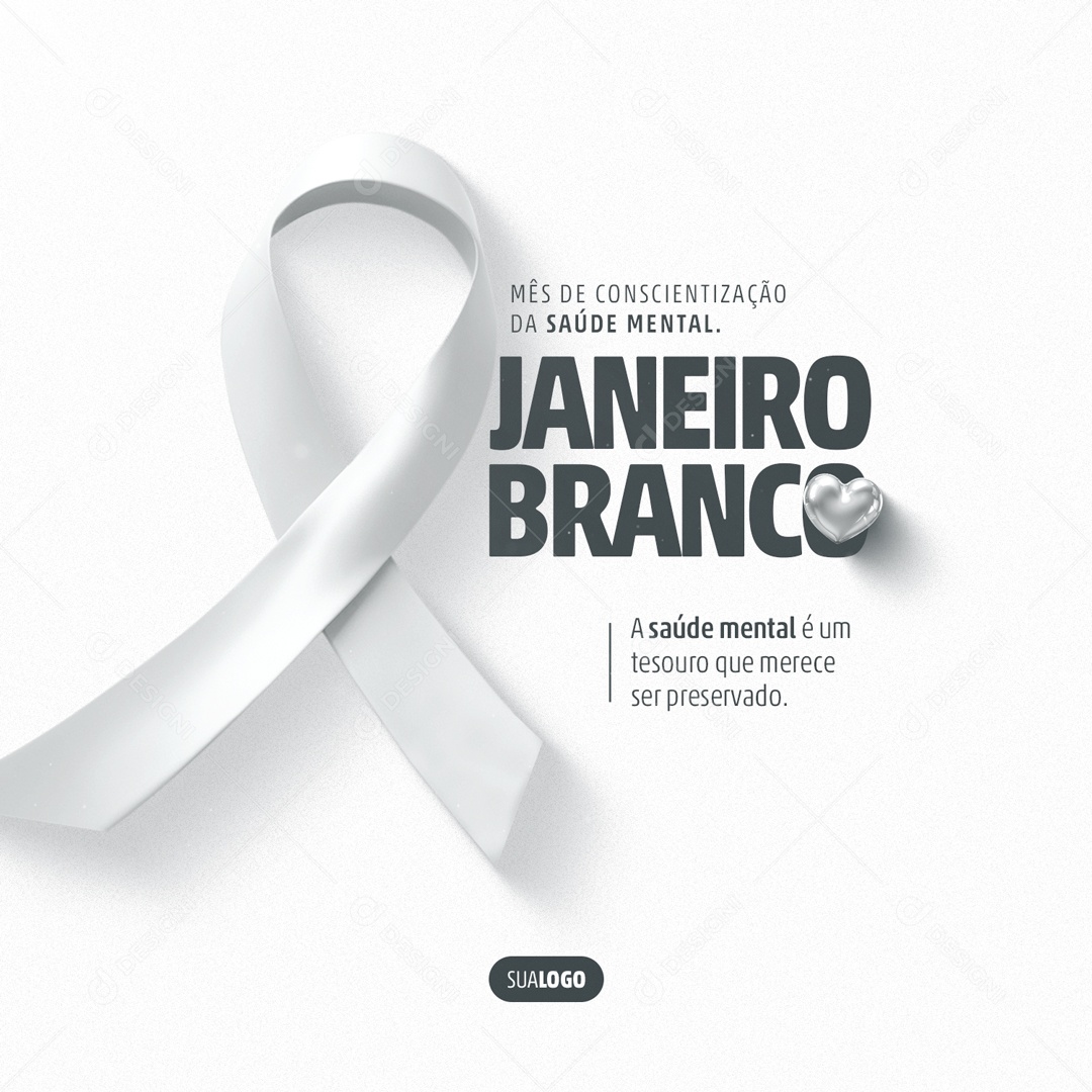 Janeiro Branco Saúde Mental é um Tesouro que Merece ser Preservado Social Media PSD Editável
