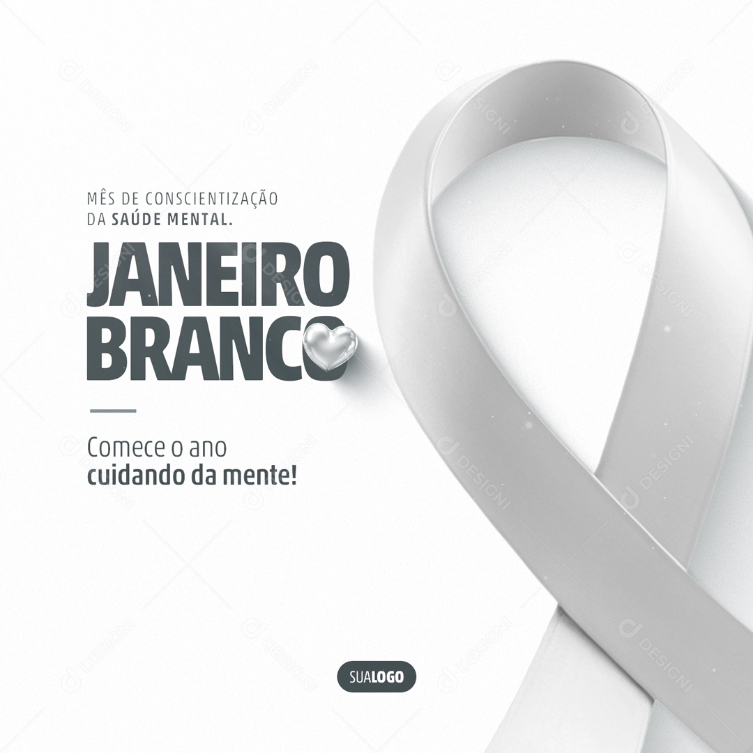 Janeiro Branco Comece o Ano  Cuidando da Mente Social Media PSD Editável
