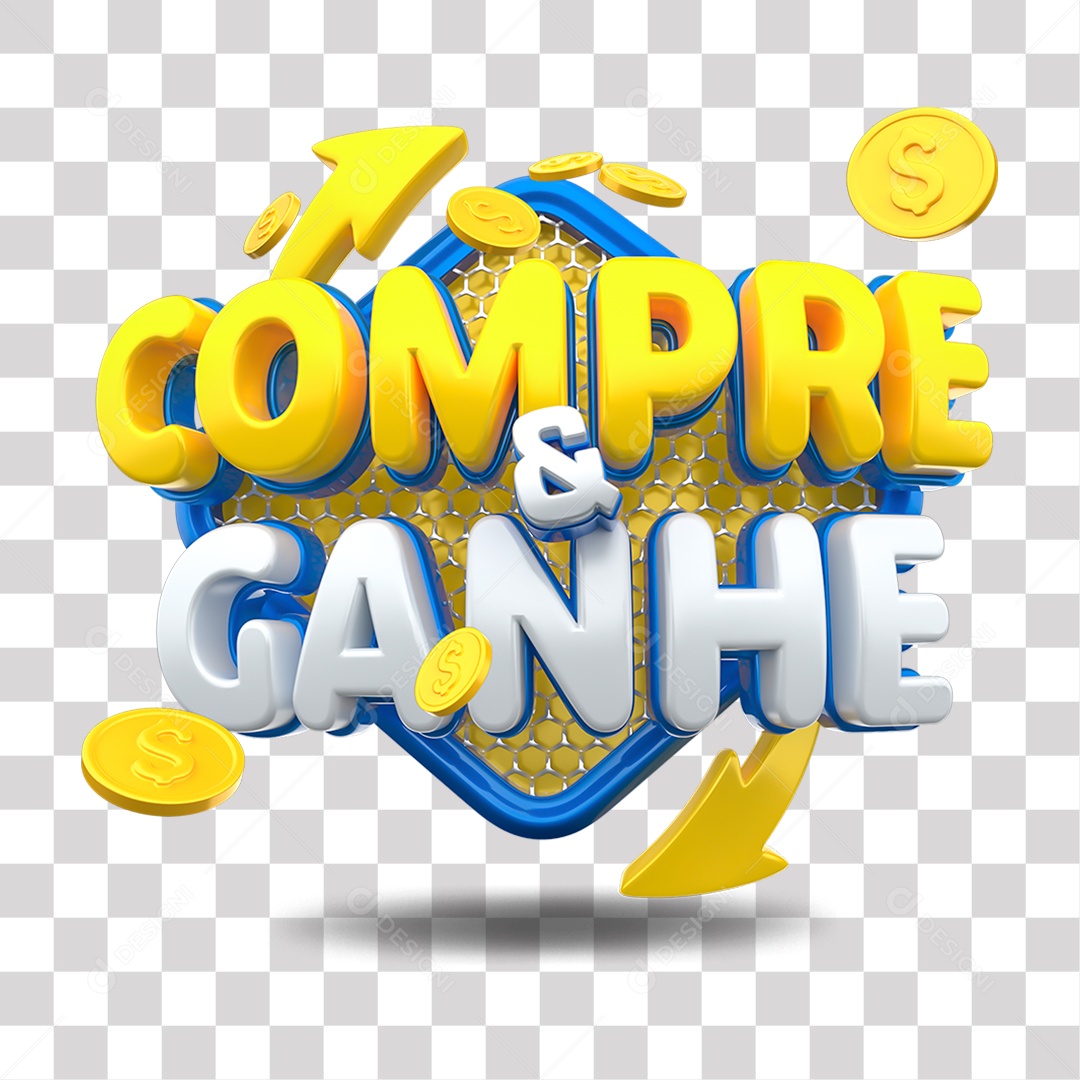 Compre & Ganhe Selo 3D Amarelo Branco e Azul para Composição PNG Transparente
