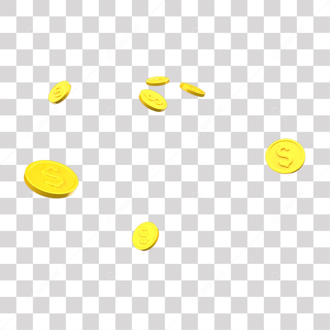 Conjunto de Moedas Dourada Elemento 3D para Composição PNG Transparente