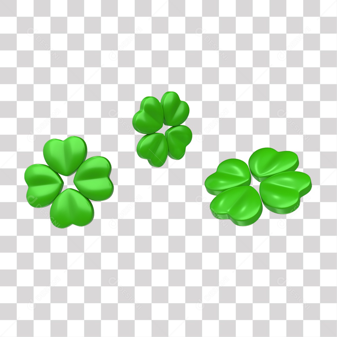 Conjunto de Trevos da Sorte Elemento 3D para Composição PNG Transparente