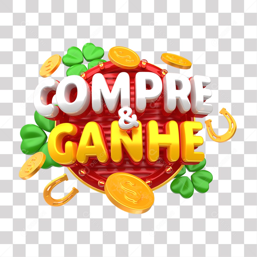 Compre & Ganhe Selo 3D Branco Amarelo e Vermelho para Composição PNG Transparente