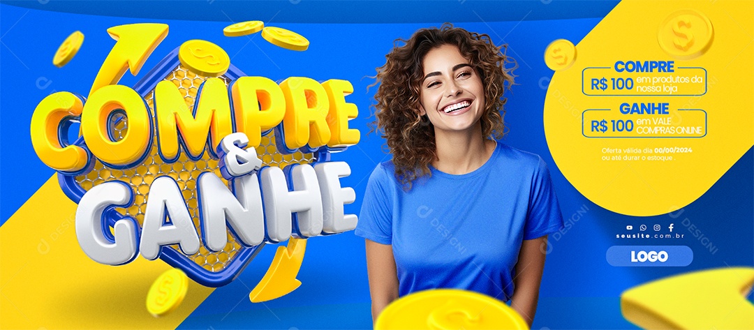 Banner Compre & Ganhe Compre produtos da nossa loja Ganhe em Vale Compras Online Social Media PSD Editável