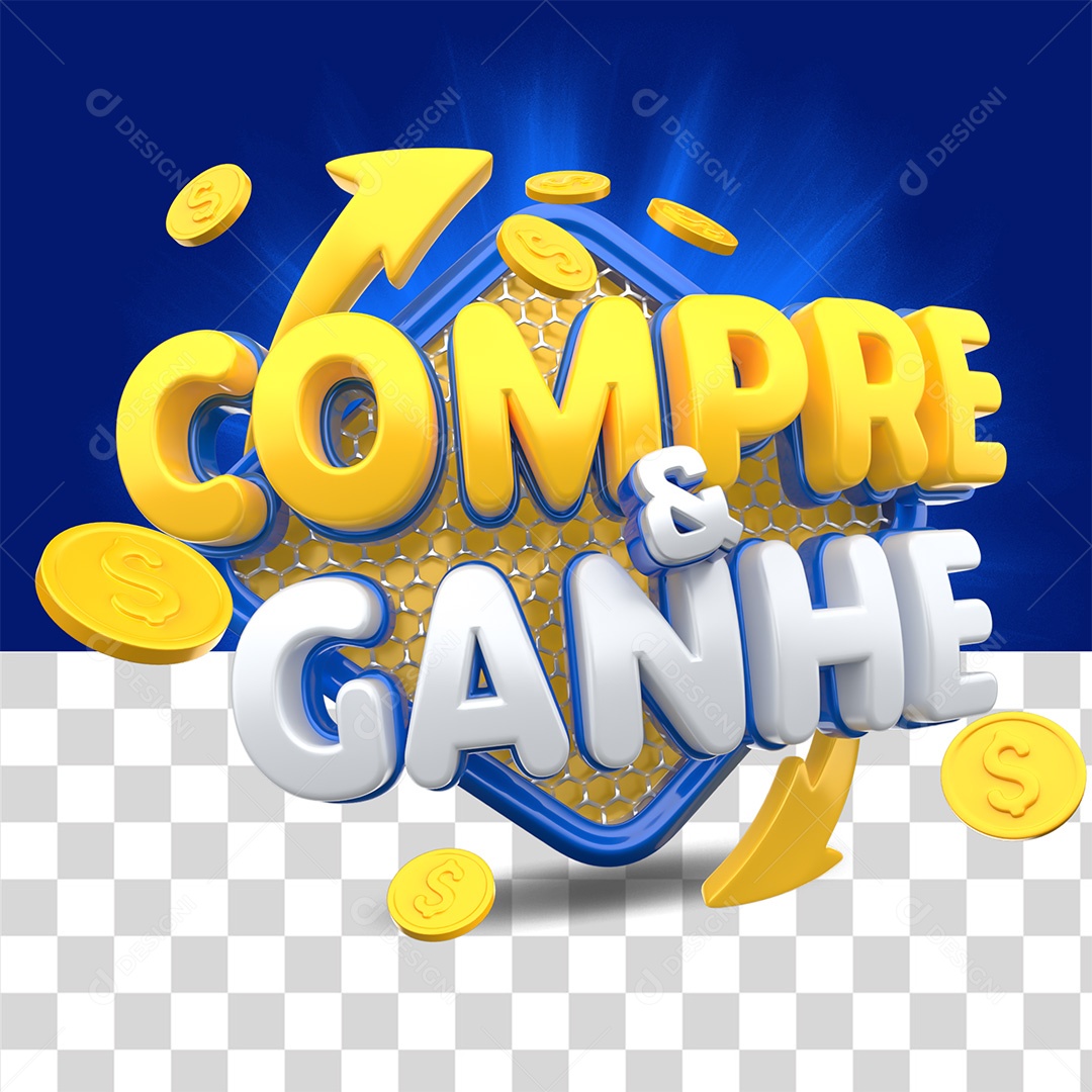 Compre & Ganhe Selo 3D Amarelo Branco e Azul para Composição PSD