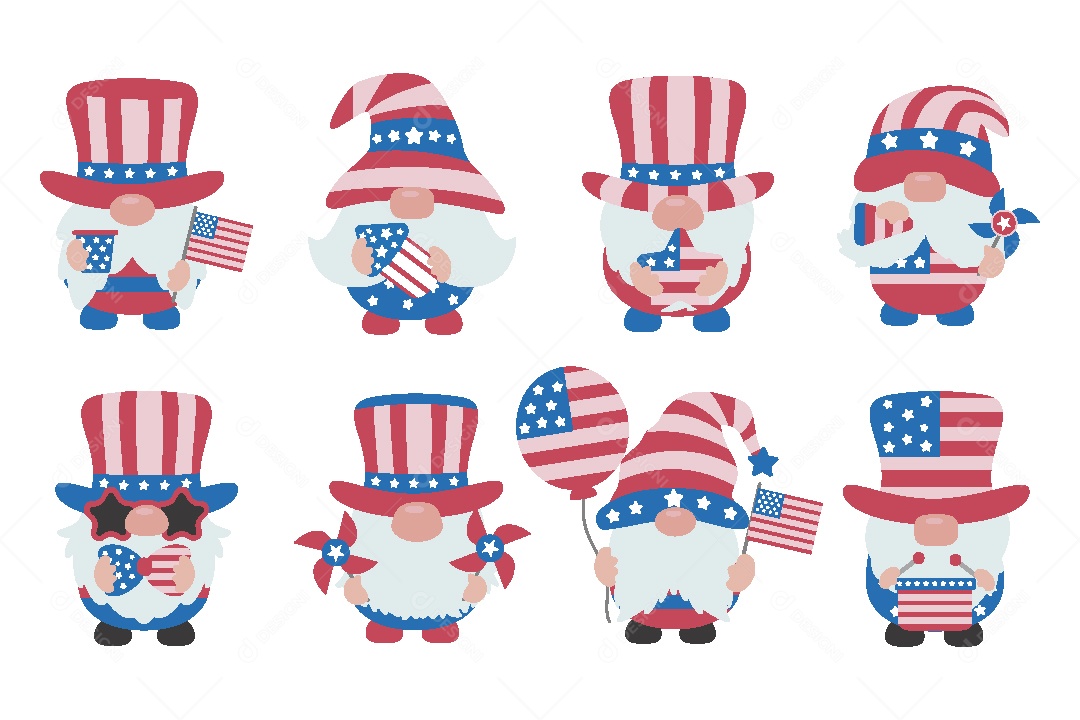 Gnomo nas Cores de 4 de Julho Ilustração Vetor EPS
